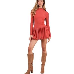 Lulu's Rust Long Sleeve Mini Dress